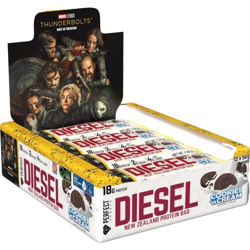 Perfect Sports Diesel New Zealand Protein Bars - Box of 12 Cookies 'n Cream (Thunderbolts